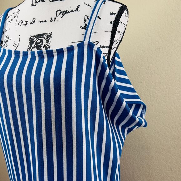Zara blue and White Striped Zara Maxi Dress cut of shoulders size S boho coastal - Picture 13 of 16